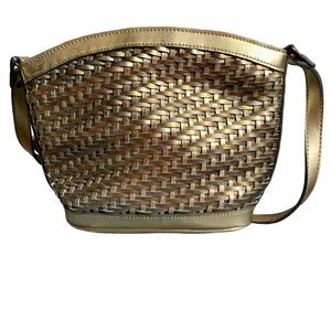 Gold Leather weaved Marlo shoulder bag